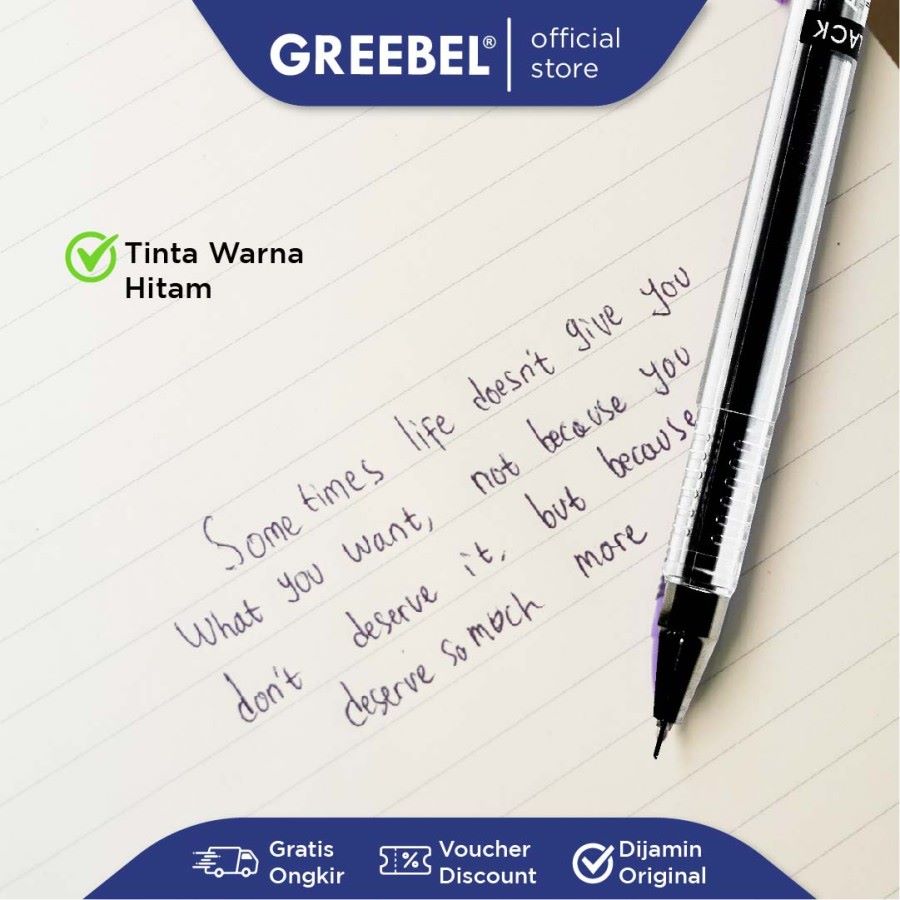 Pulpen Greebel / Greebel Ballpen Fine Gel Hitam, Merah, Biru 0.5MM / Ballpoint