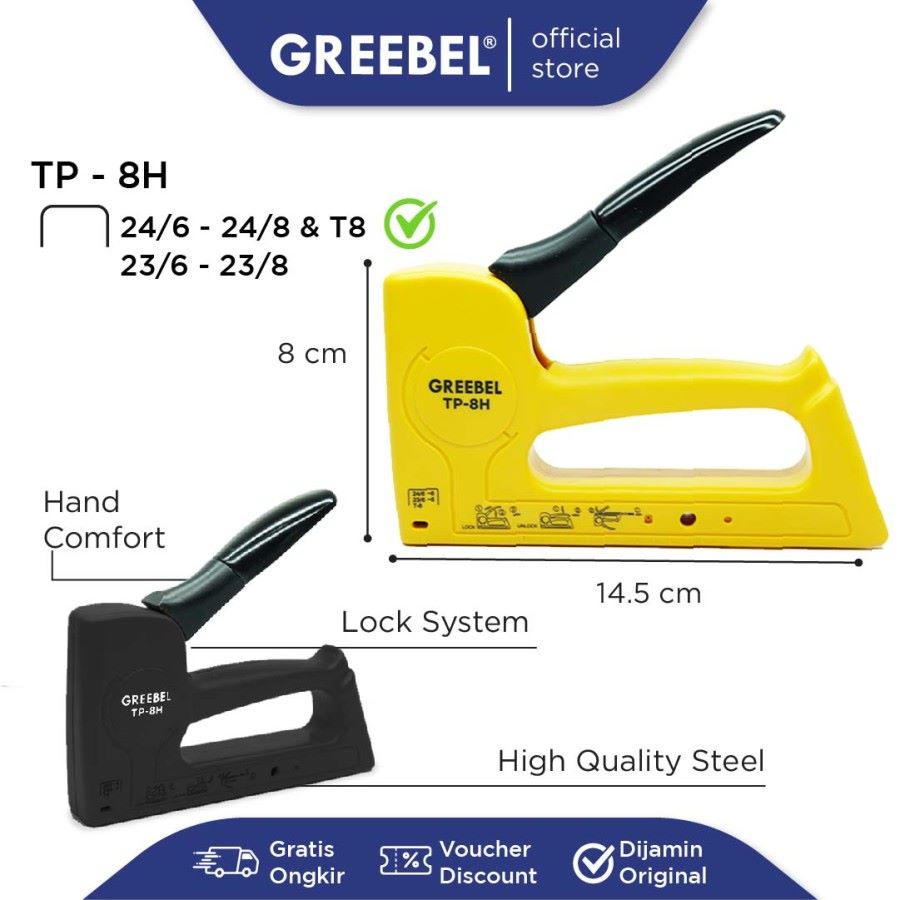 Greebel Guntacker TP-8H / Gun Tacker / Staples Tembak / Stapler Tembak