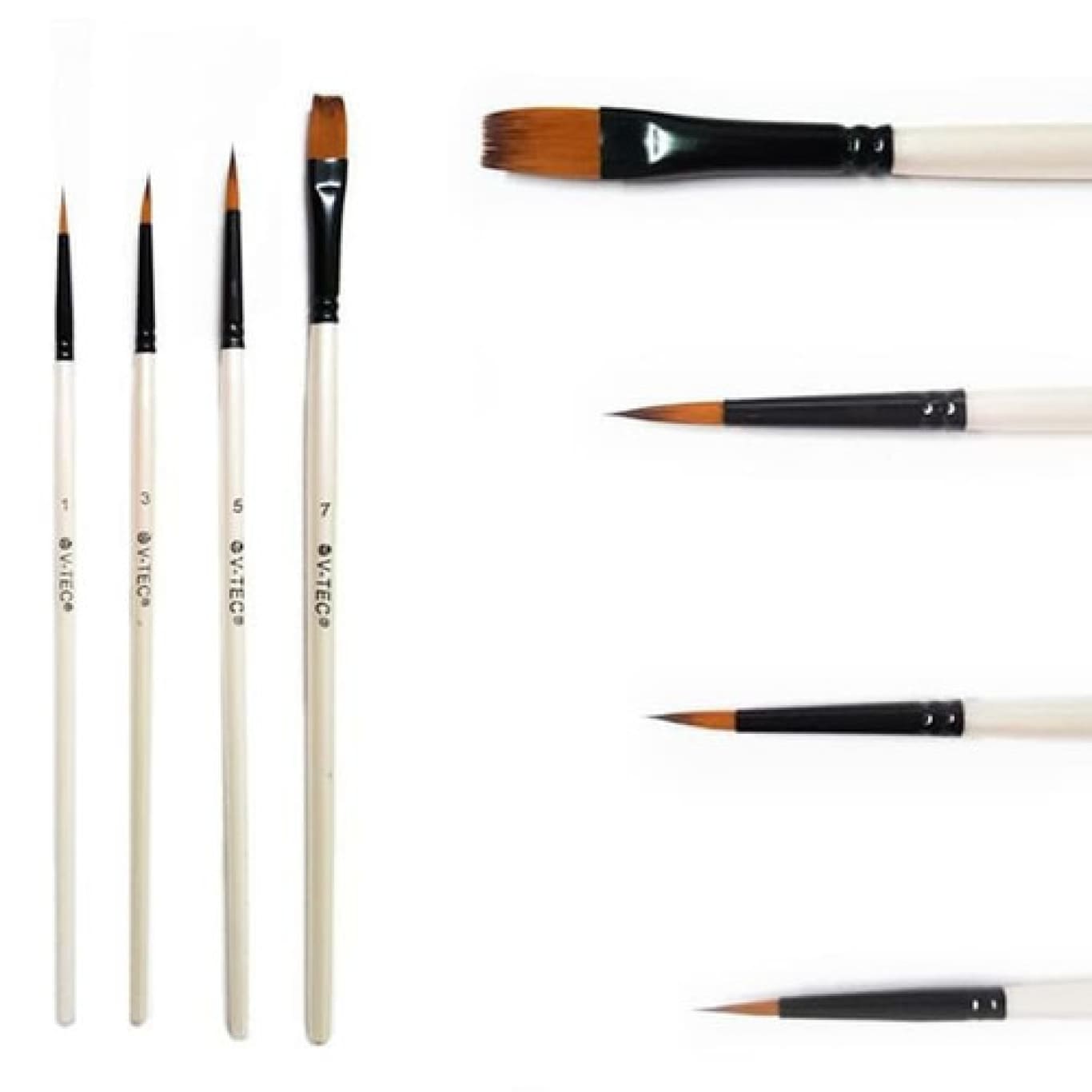 Kuas Lukis Set V-Tec Brush A0286/4 Flat dan Round