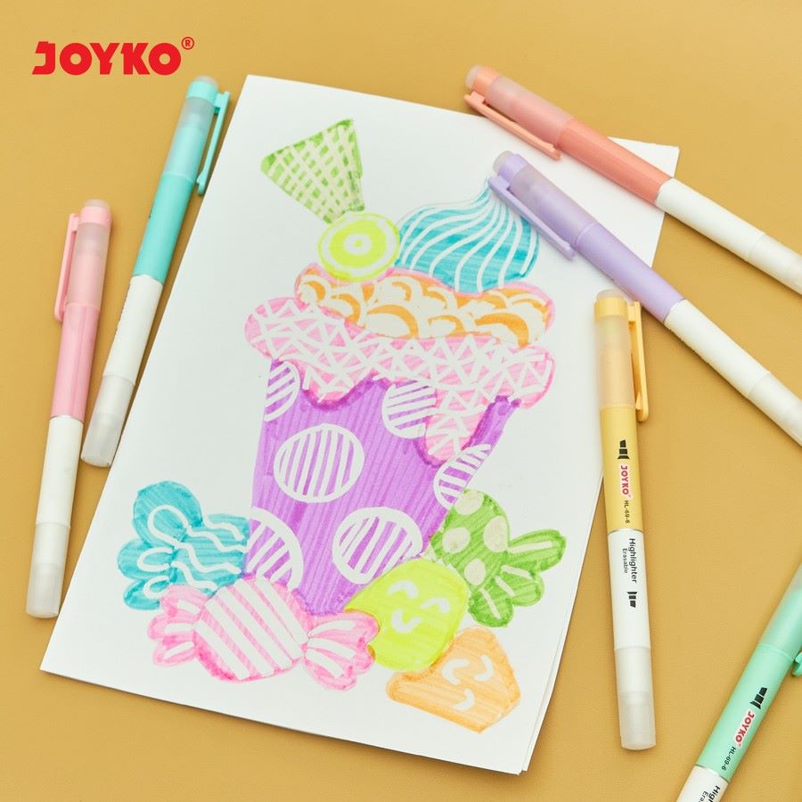 Highlighter Joyko Erasable HL-69-6 [SET ISI 6 PCS] / Stabilo Joyko Dapat Dihapus / Penanda Buku  