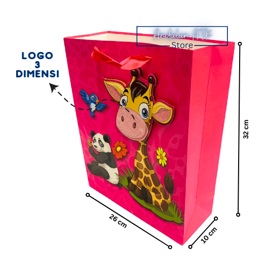 Paper Bag Glitter 3D Seri Hewan 2 FD1349M / Tas Kertas Shopping Bag / Goodie Bag