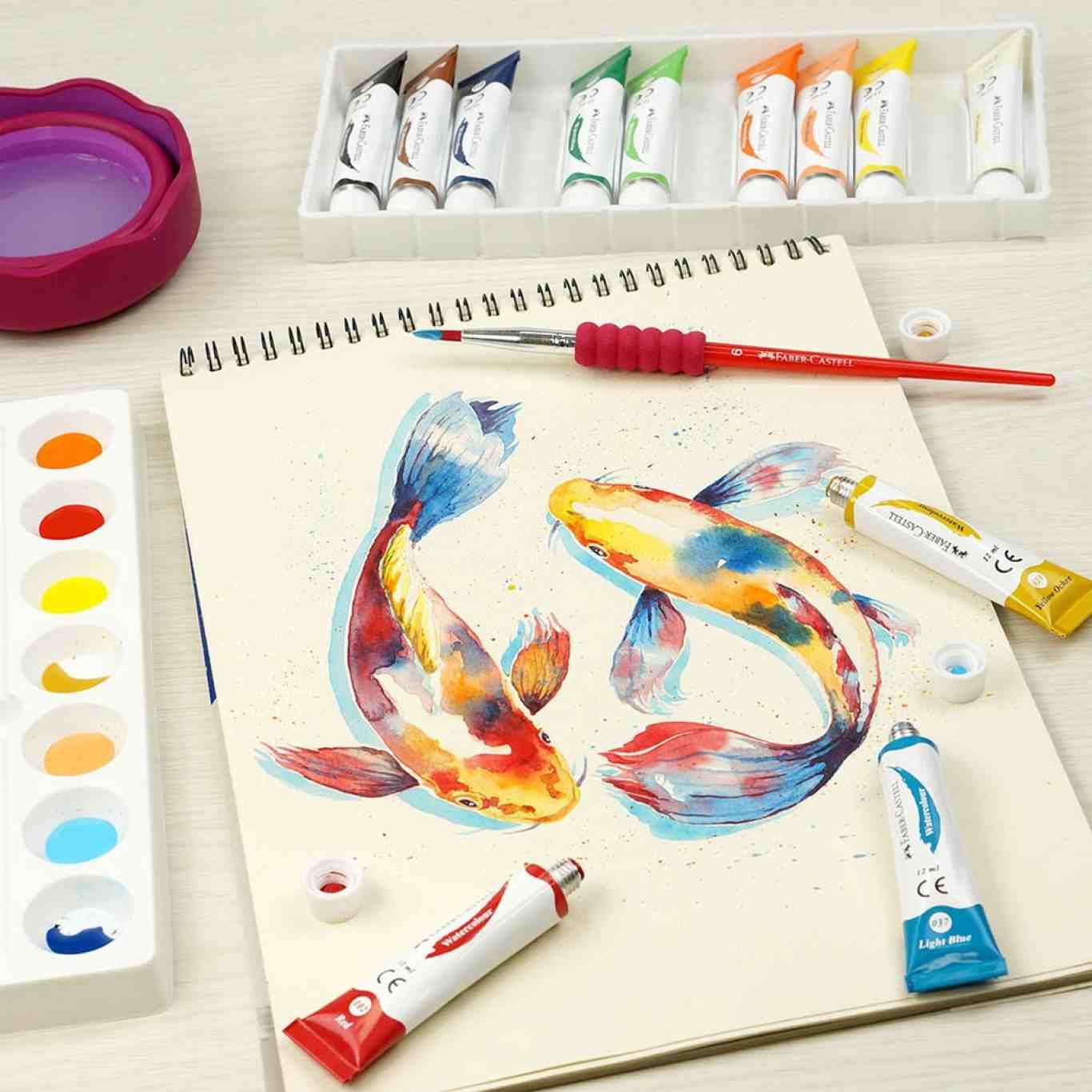 Cat Air Faber Castell Watercolour SET Tube 12ml Isi 12 Warna + KUAS & Palet  