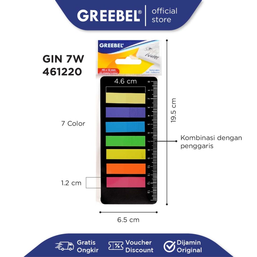 Sticky Note Greebel Index Gin 7 Warna 461220 Kotak / Post It / Index Memo  