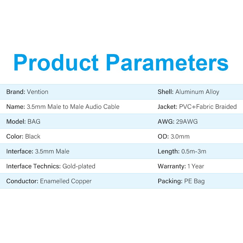Vention - Kabel Audio Male to Male 1.5M dan 2M Fabric Braided 3.5mm BAGBH