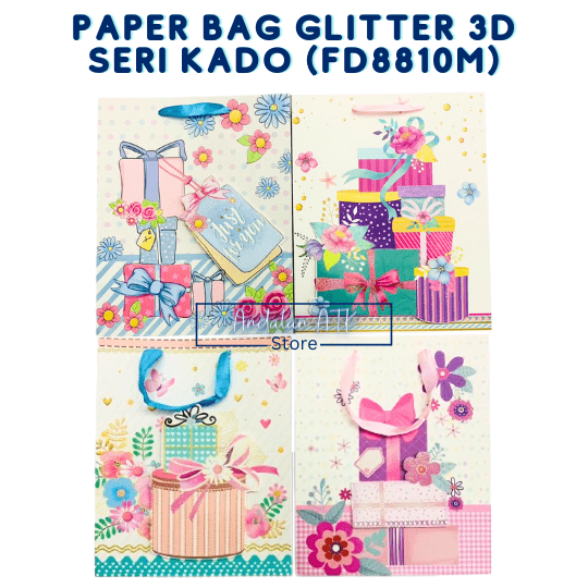 Paper Bag Glitter 3D Seri Kado FD8810M / Tas Kertas Shopping Bag / Goodie Bag