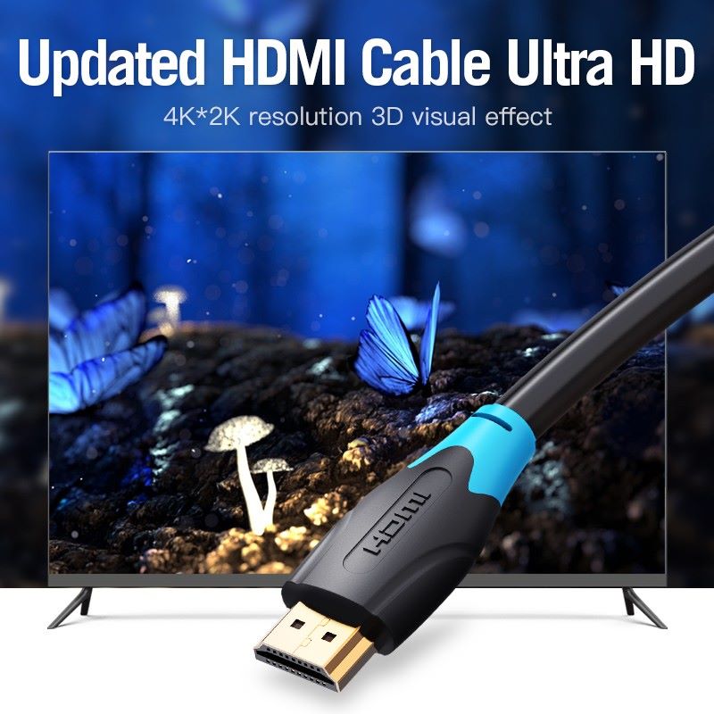 Vention - Kabel HDMI AAC 1.5M - 2M - 3M - 5M - 10M Baja Lapis Tembaga 4K @60Hz PVC Round