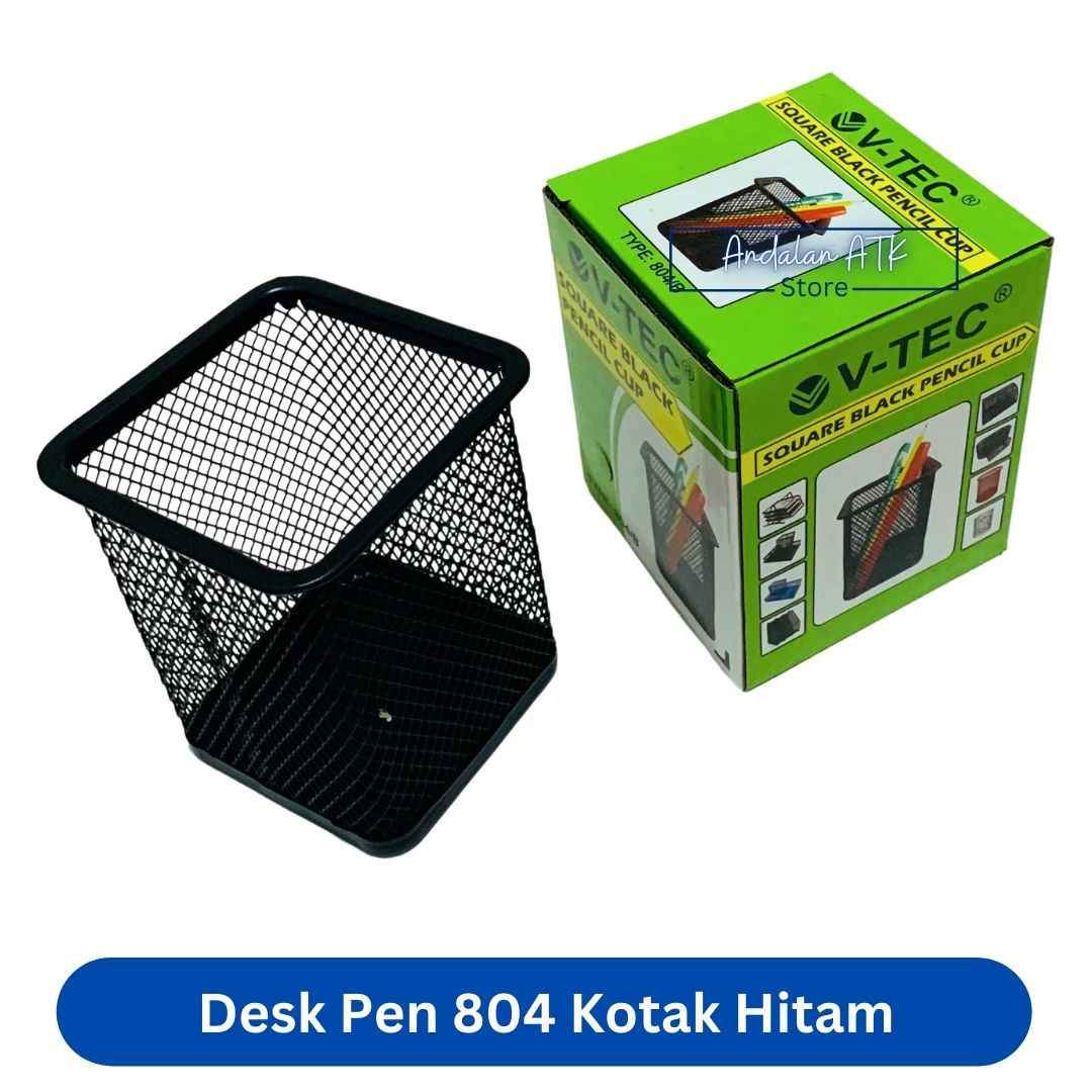 Desk Pen Organizer Kotak Hitam 804 / Tempat Pensil Meja Besi Jaring