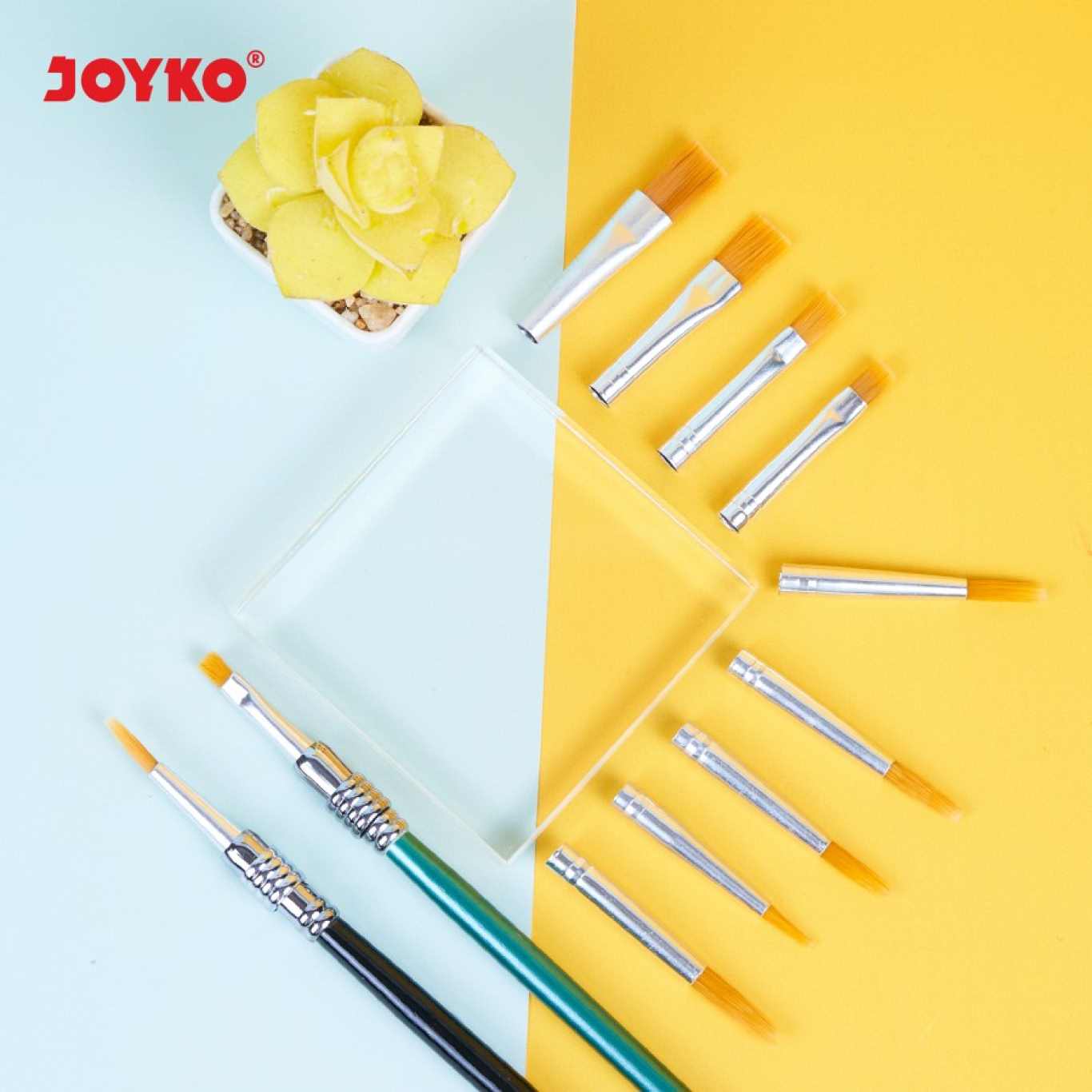 Kuas Lukis Joyko Set Brush BR-2 Isi 12 Pc Flat dan Round  