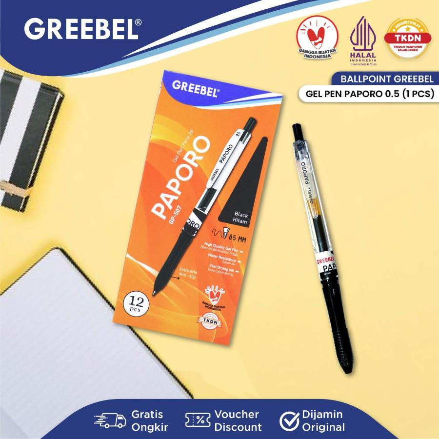 Pulpen Greebel / Greebel GP-507 PaPoro 0.5MM Body Hitam - Warna / Ballpoint  