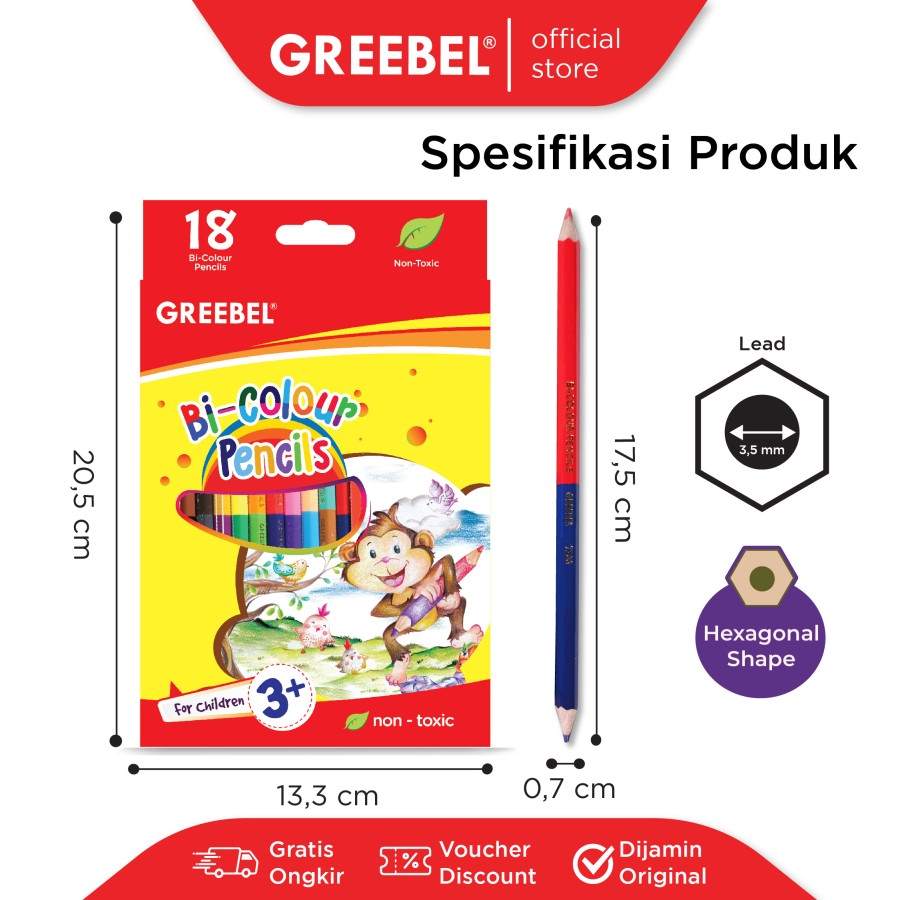 Pensil Warna Greebel 7218 Pencil B1 Color [18 pcs - 36 warna] / Color Pencil  