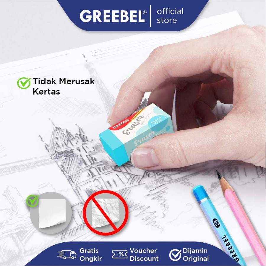 Penghapus Greebel 4 Colors / Greebel Eraser GBF-221240 Kecil - Sedang - Besar / Hapusan Pensil 4 Warna