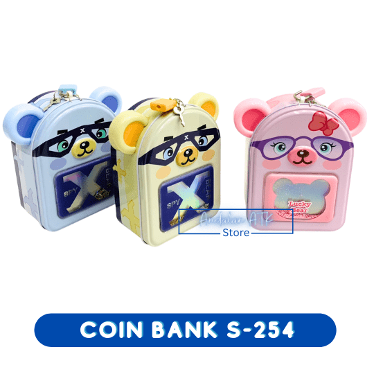 Coin Bank / Celengan Anak Kunci Gembok Karakter Bear S-254 Xiaolingjing  