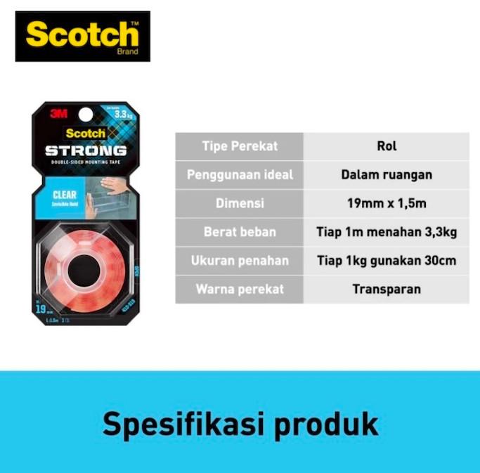 Double Tape 3M Clear Mounting Tape 19mm 410-S19 Transparan Tape  