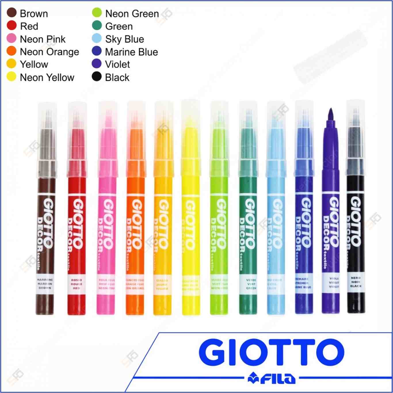 Giotto Decor Textile Set isi 12 Warna / Spidol Tekstil / Spidol Baju Permanen