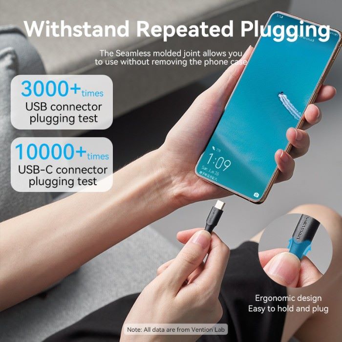 Vention - Kabel USB 2.0 A Male to C Male 3A 1.5M Black and White CTHBG CTHWG / Kabel Data