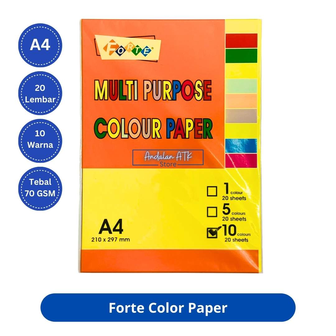 Forte Color Paper A4 Isi 20 Lembar / Kertas Warna Warni  