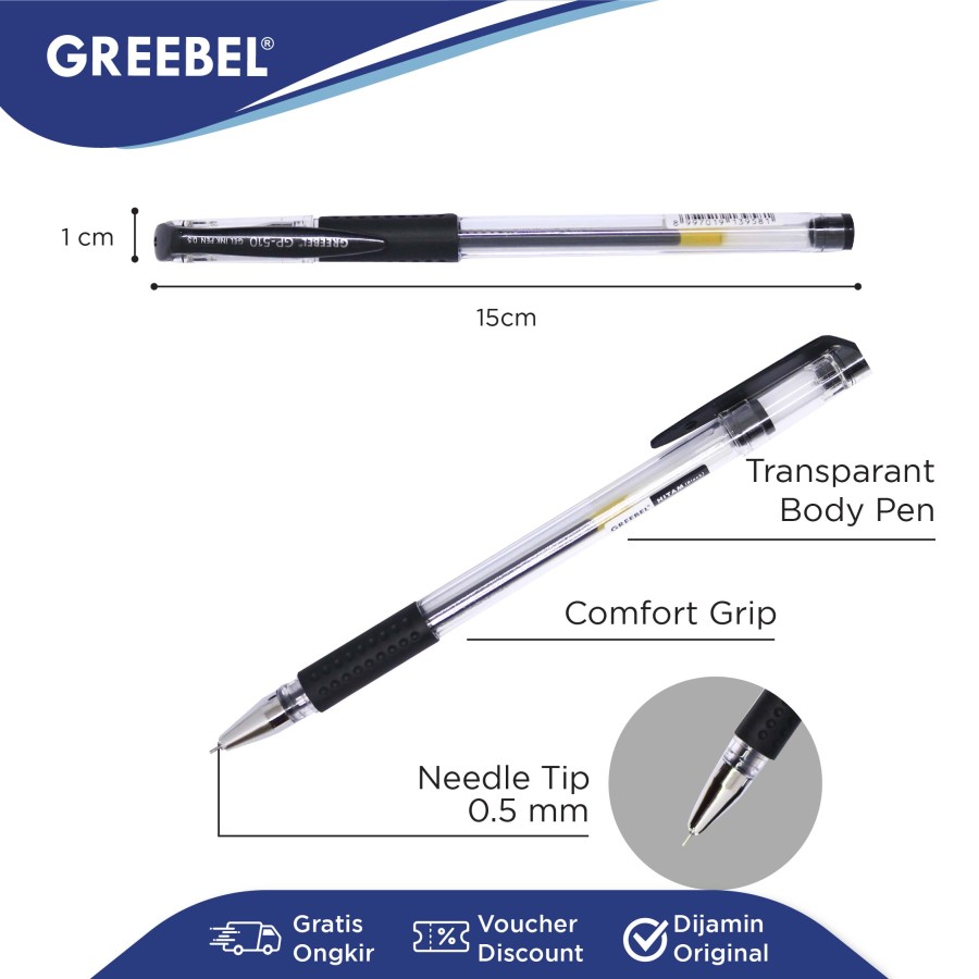 Pulpen Greebel / Greebel Gel Pen GP-510 Primary 0.5MM Hitam / Ballpoint  