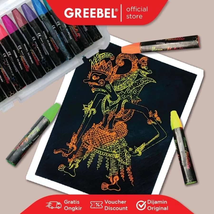 Greebel Oil Pastel Neon & Metalic 12 Warna / Crayon / Krayon Greebel  