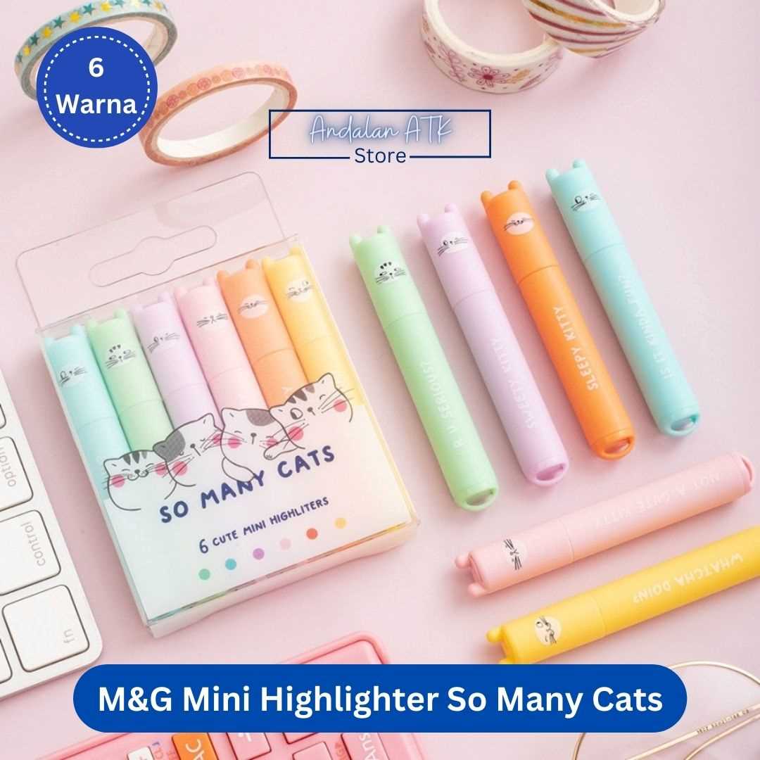 M&G Mini Highlighter So Many Cats AHM22575 [6 Warna] / Stabilo  