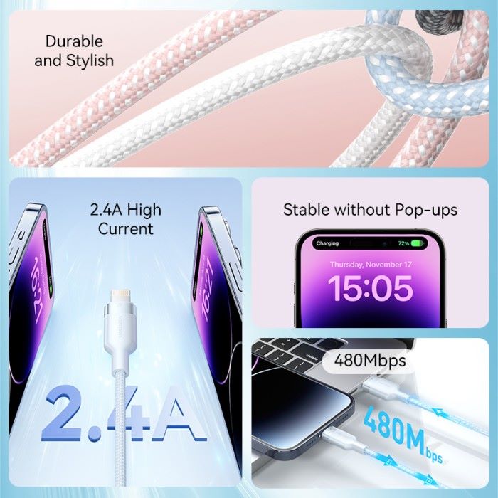 Vention - Kabel USB 2.0 C Male - Lightning Male 2.4A 1M Black LAMBF dan White LAMWF / Kabel Data  