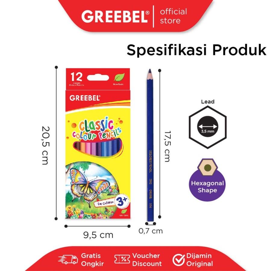 Pensil Warna Greebel 7012 CC Isi 12 Warna Classic Color / Color Pencil