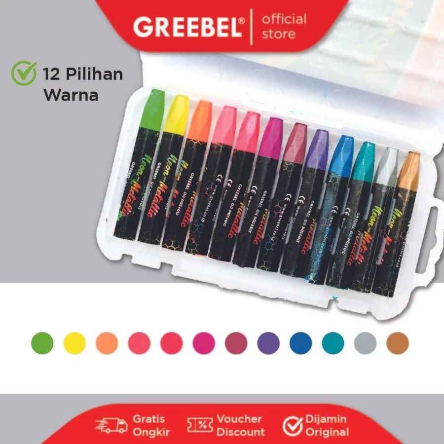 Greebel Oil Pastel Neon & Metalic 12 Warna / Crayon / Krayon Greebel  