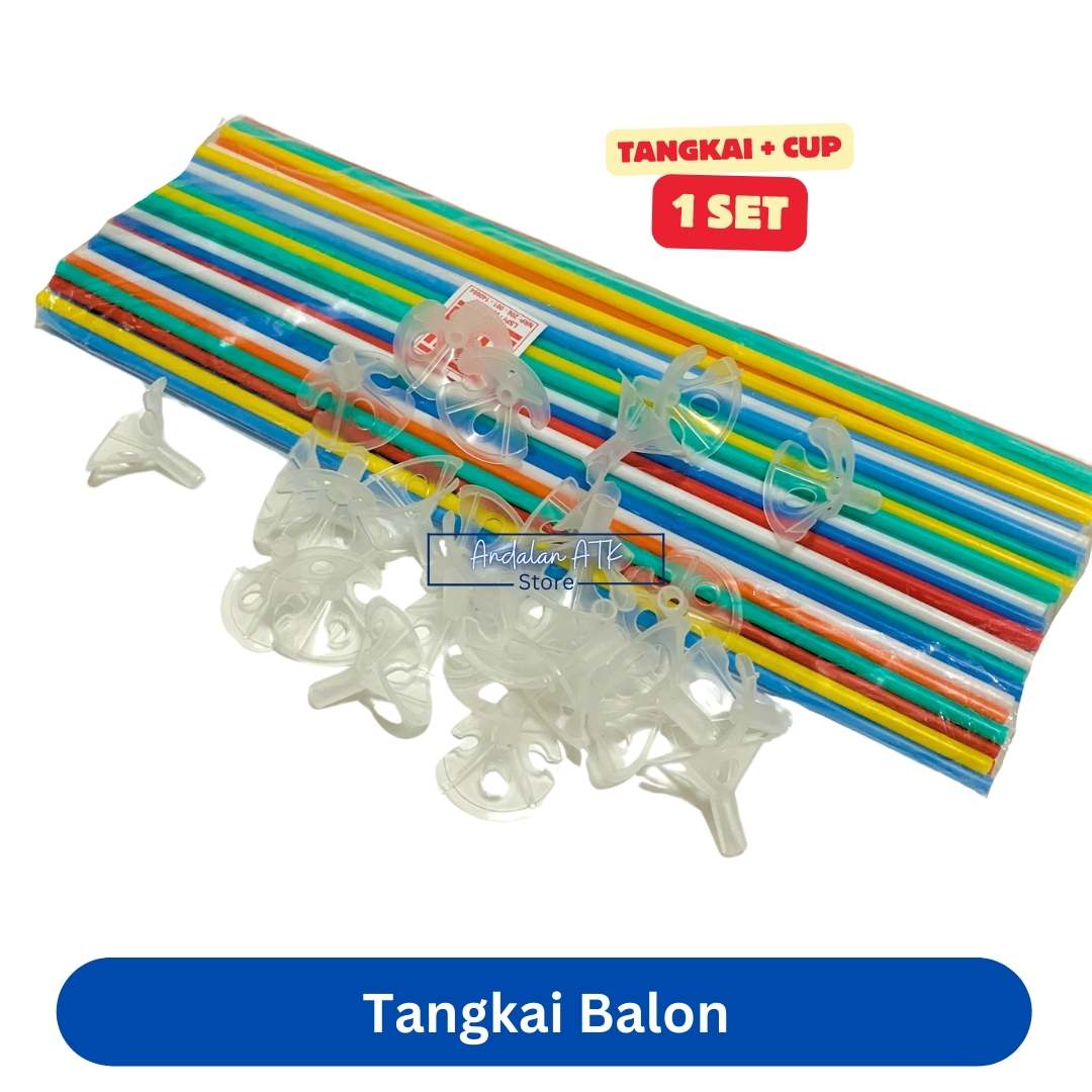Tangkai Balon Ulang Tahun / Stik Balon / Gagang Balon [SET TANGKAI + CUP]  