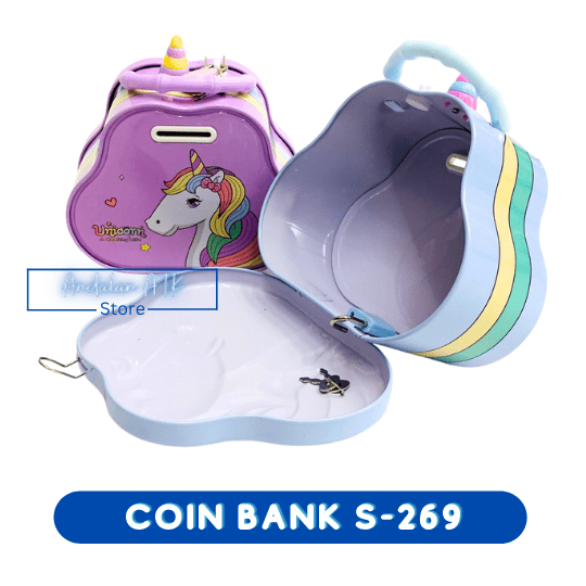 Coin Bank / Celengan Anak Kunci Gembok Karakter Unicorn S-269 Xiaolingjing