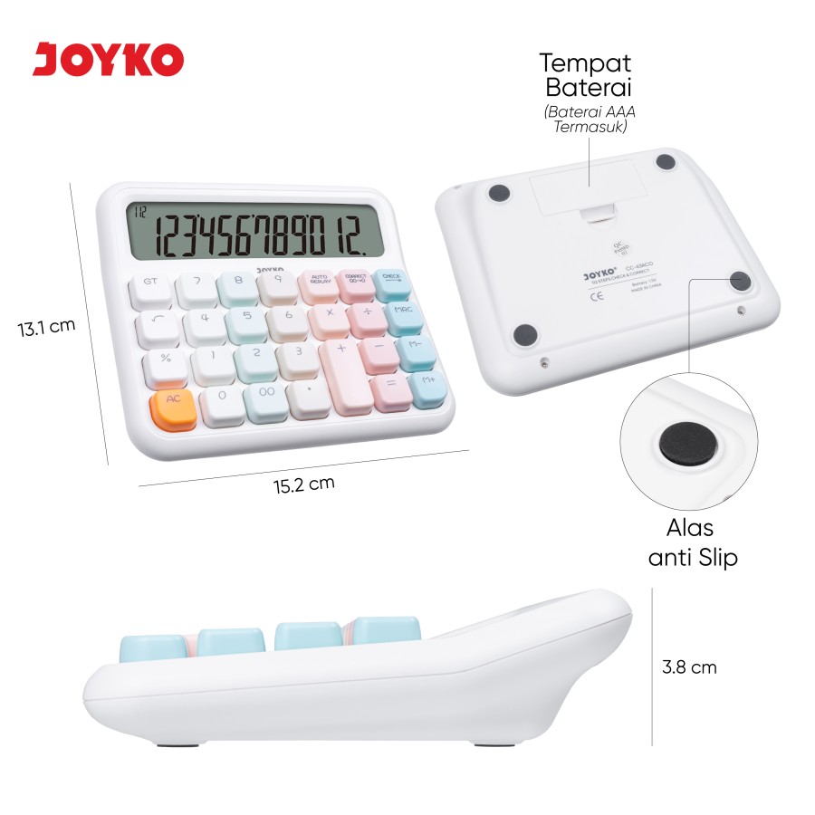 Kalkulator Joyko / Calculator Tipe CC-63A CO Colour / 12 Digit Dual Power