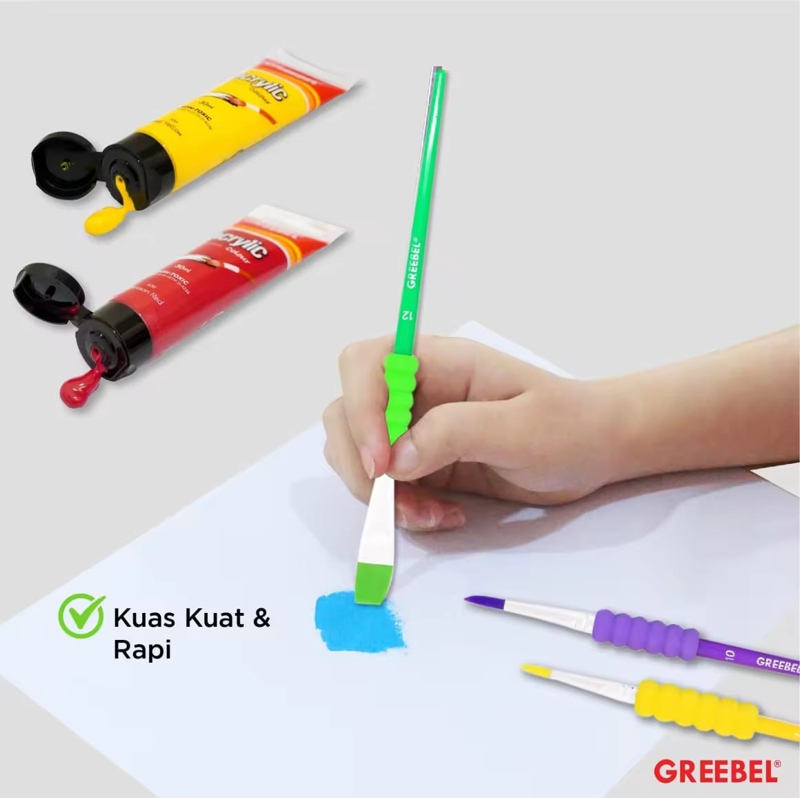 Kuas Lukis Brush Greebel BRSH-24-3A / Kuas SET Round & Flat Isi 3  
