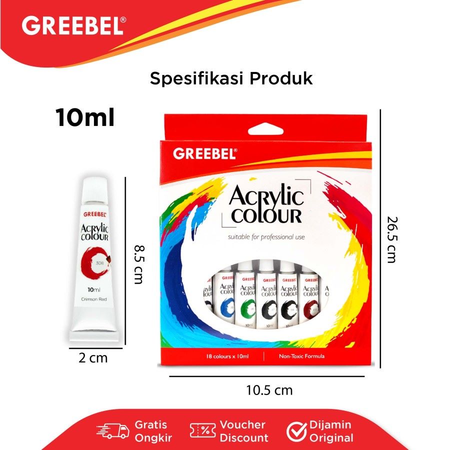 Cat Akrilik Greebel Acrylic Paint 10ML isi 18 Warna / Cat Lukis