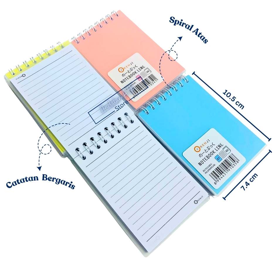Notebook Orenji Buku Agenda A7 Line Spiral Atas Pastel 60 Lembar/ Buku Catatan Bergaris  