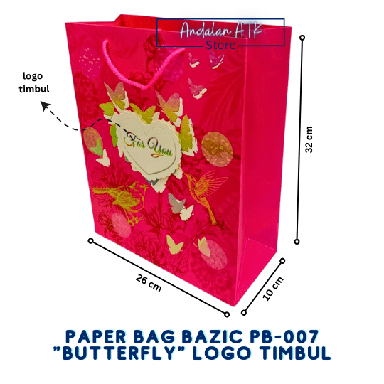 Paper Bag Butterfly Bazic PB-007 Logo Timbul / Tas Kertas Shopping Bag / Goodie Bag