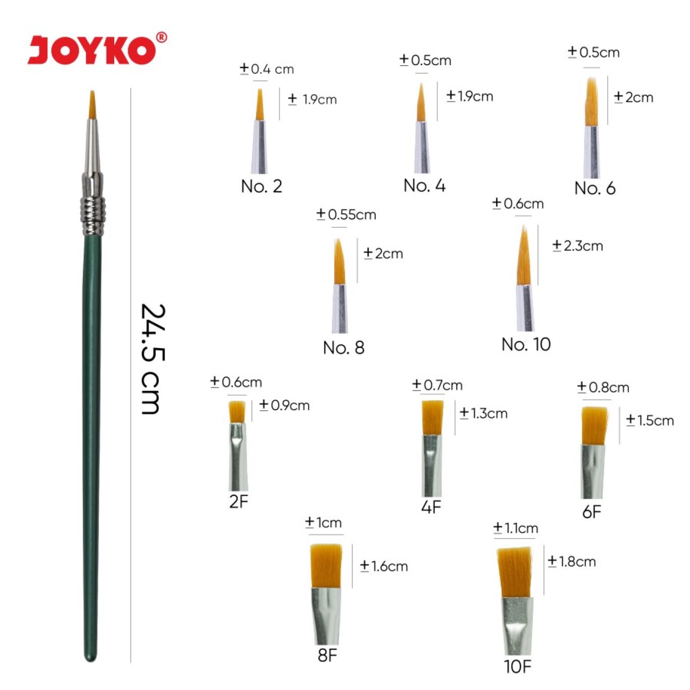 Kuas Lukis Joyko Set Brush BR-2 Isi 12 Pc Flat dan Round  