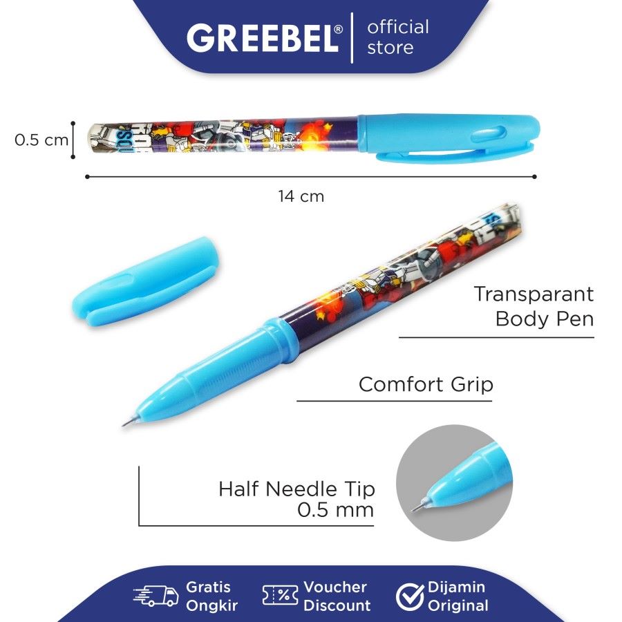 Pulpen Greebel / Parko Gel Pen GP-004 0.5MM Hitam Robot / Ballpoint  