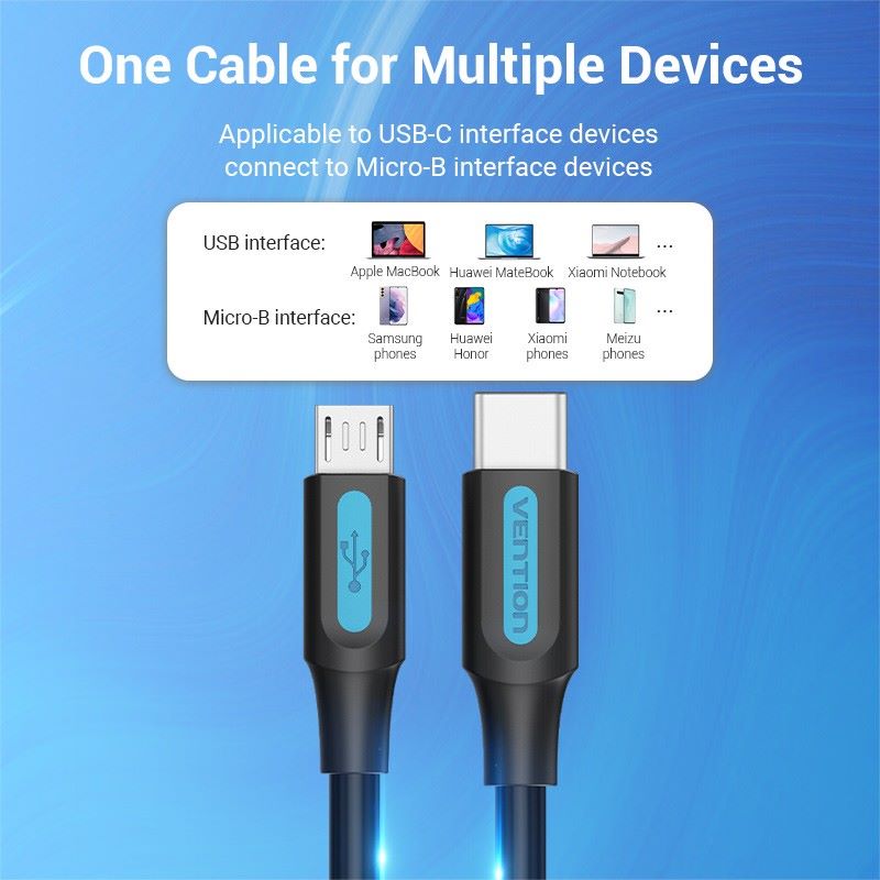 Vention - Kabel USB C Male to Macro - B Male 2A 1M dan 1.5M Black COVBF COVBG / Kabel Data  