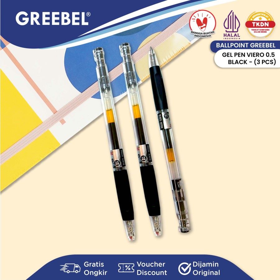 Pulpen Greebel / Greebel Gel Pen GP-504 Viero 0.5MM Hitam / Ballpoint  