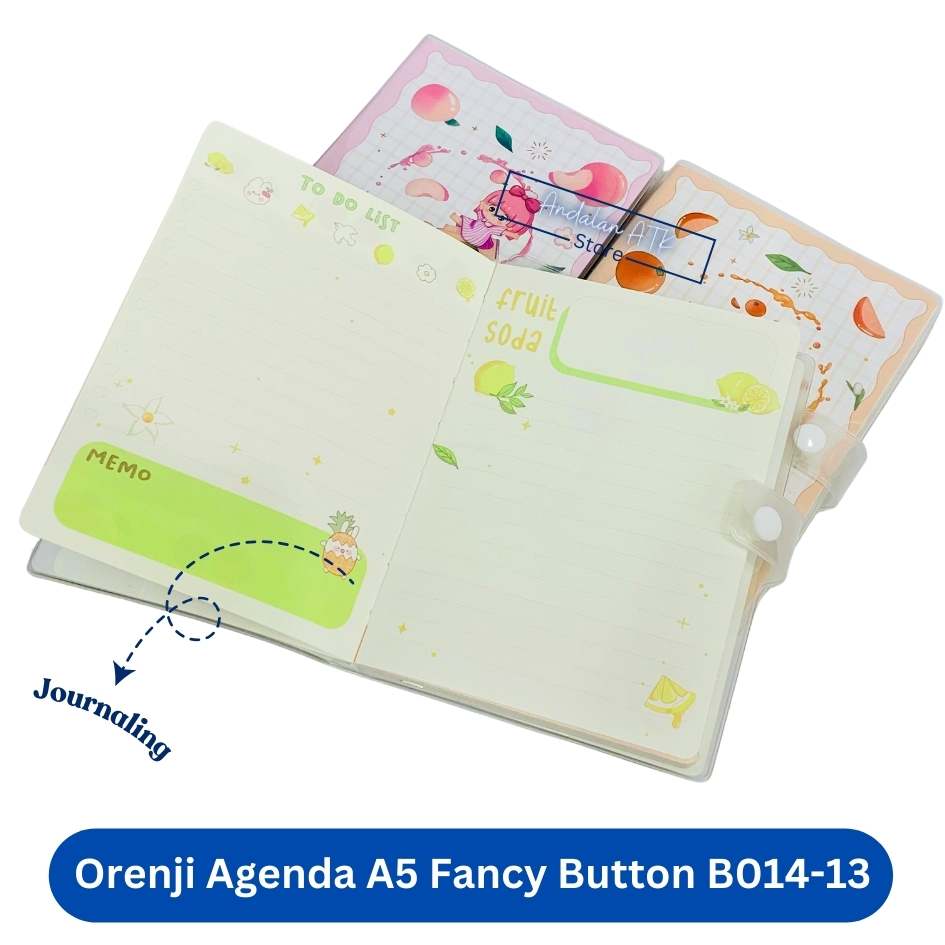 Notebook Orenji Buku Agenda A5 Fancy Button Agenda 001 / Buku Catatan Bergaris  