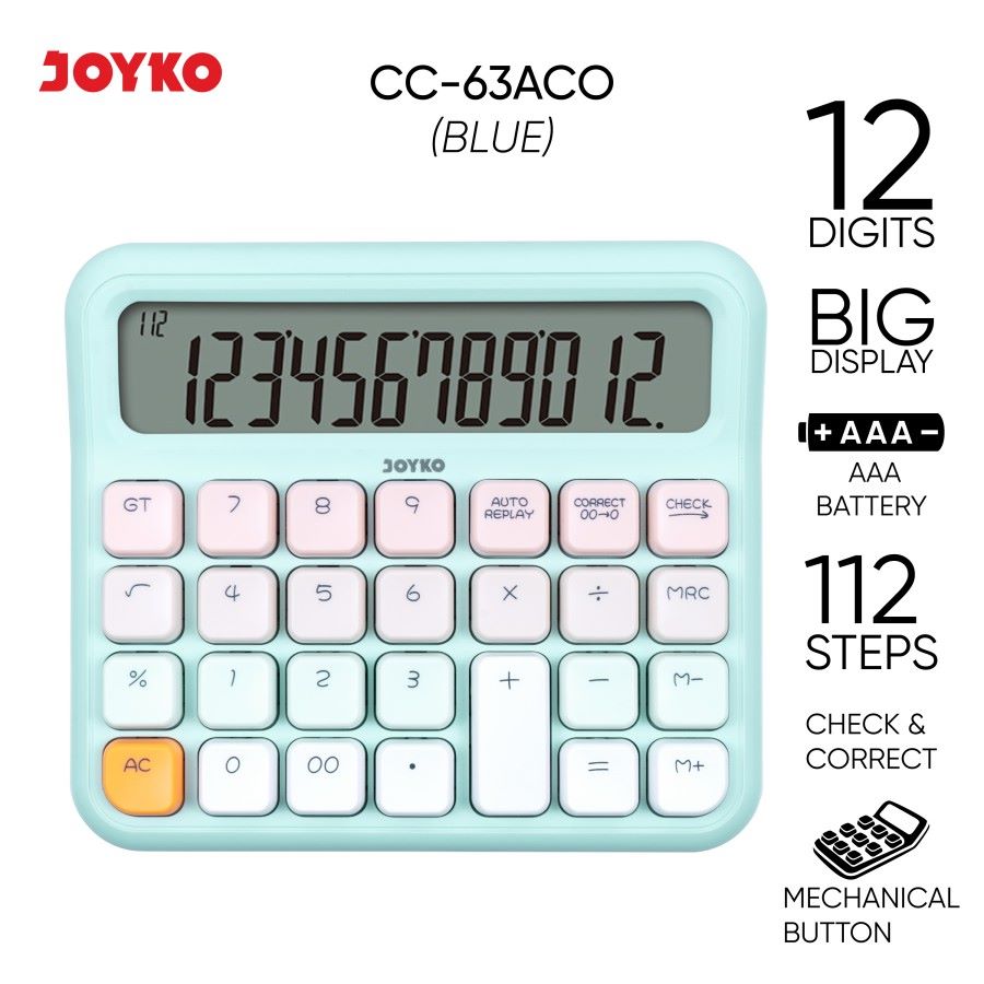 Kalkulator Joyko / Calculator Tipe CC-63A CO Colour / 12 Digit Dual Power