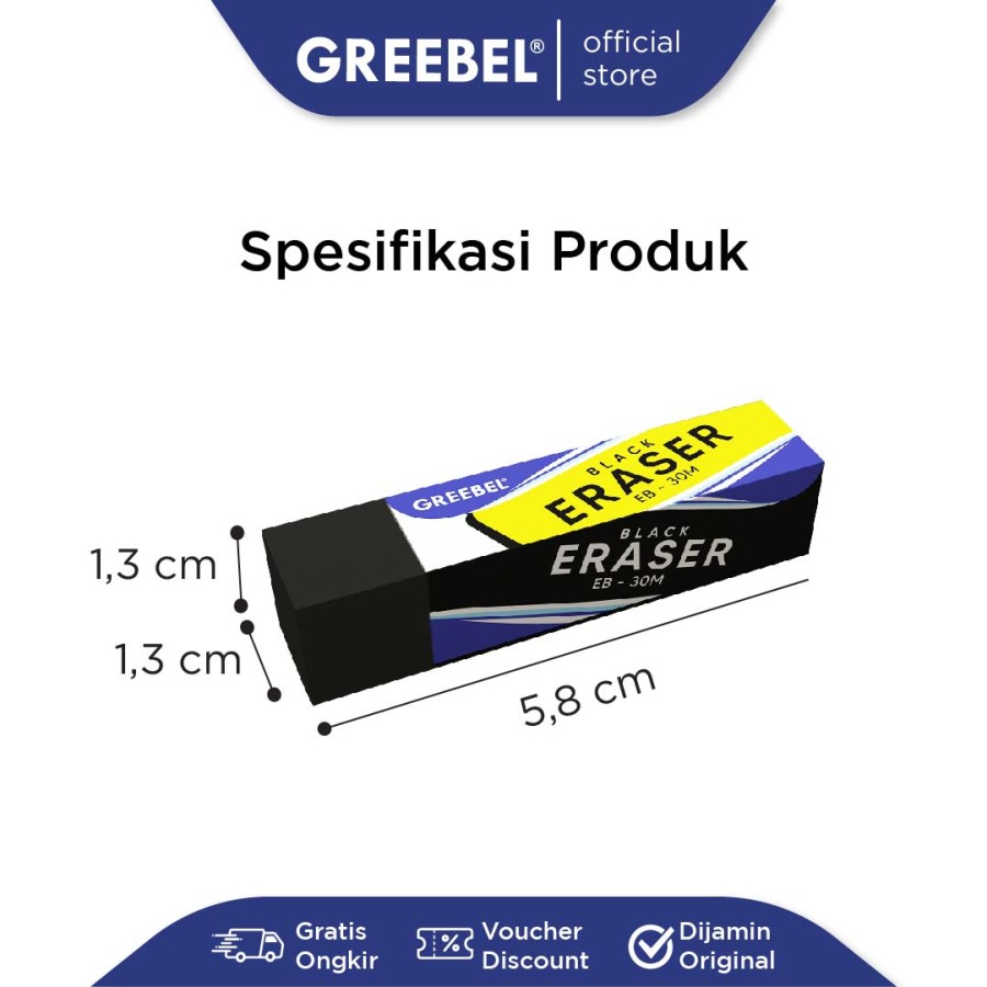 Penghapus Greebel / Greebel Eraser EB-30 Hitam / Hapusan Pensil Black