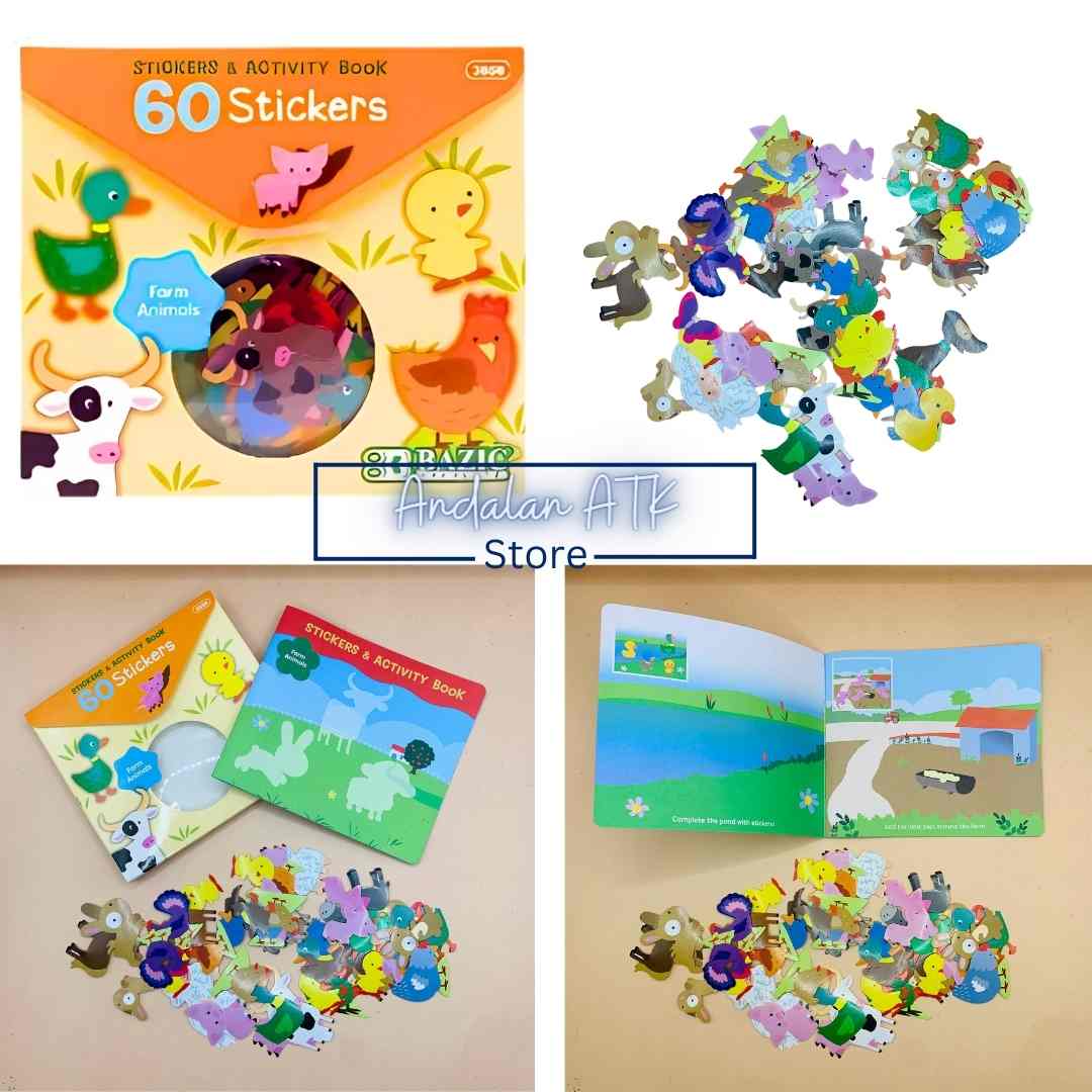 Bazic Stickers Shape & Colors, Letters & Numbers, Farm Animal, Cuddly Animal Toys [60 PCS] / Tempelan Stiker  