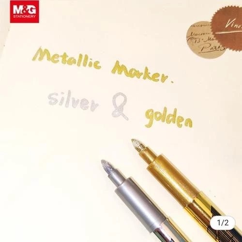 Spidol Permanen Metalik / Marker M&G Craft Metallic Gold dan Silver  