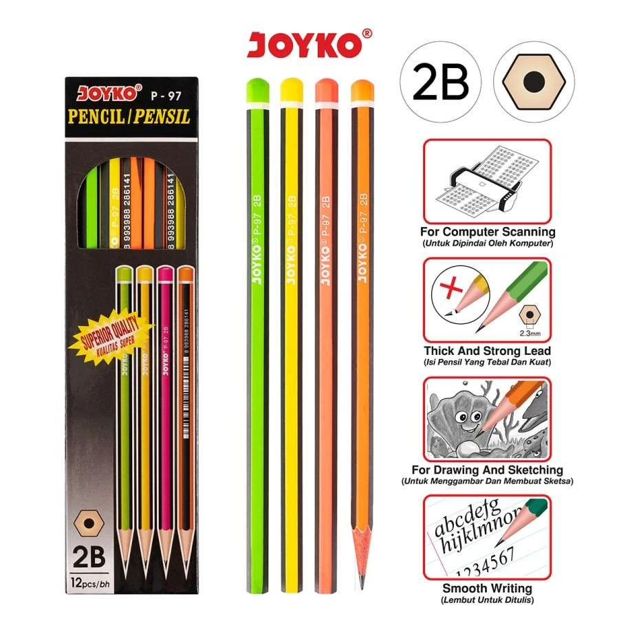 Pencil Joyko P97 / Pensil Joyko Tipe 2B Pensil Hexagonal Grip  