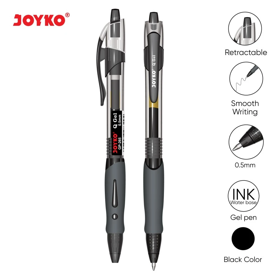 Pulpen / Ballpen Gell Joyko GP-265 Bullet Tip Ukuran 0.5mm Warna Black , Red, Blue