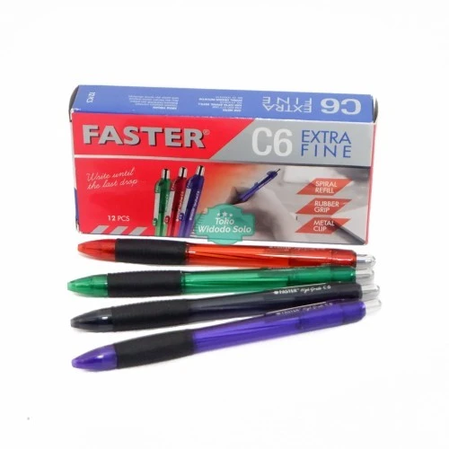 Pulpen Faster C6 Retrack Warna Hitam dan Biru Ukuran 0.7mm  