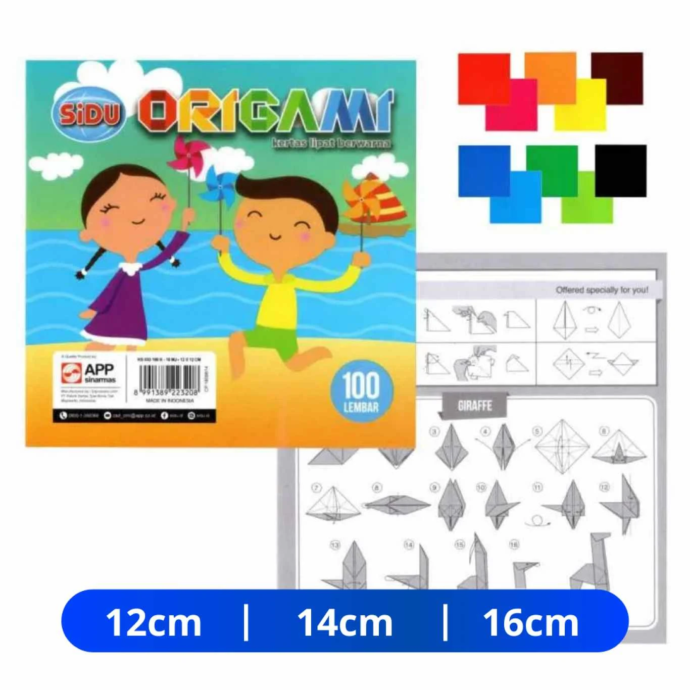 Kertas Origami Sidu Isi 100 Lembar [Ukuran 12x12, 14x14, 16x16]  
