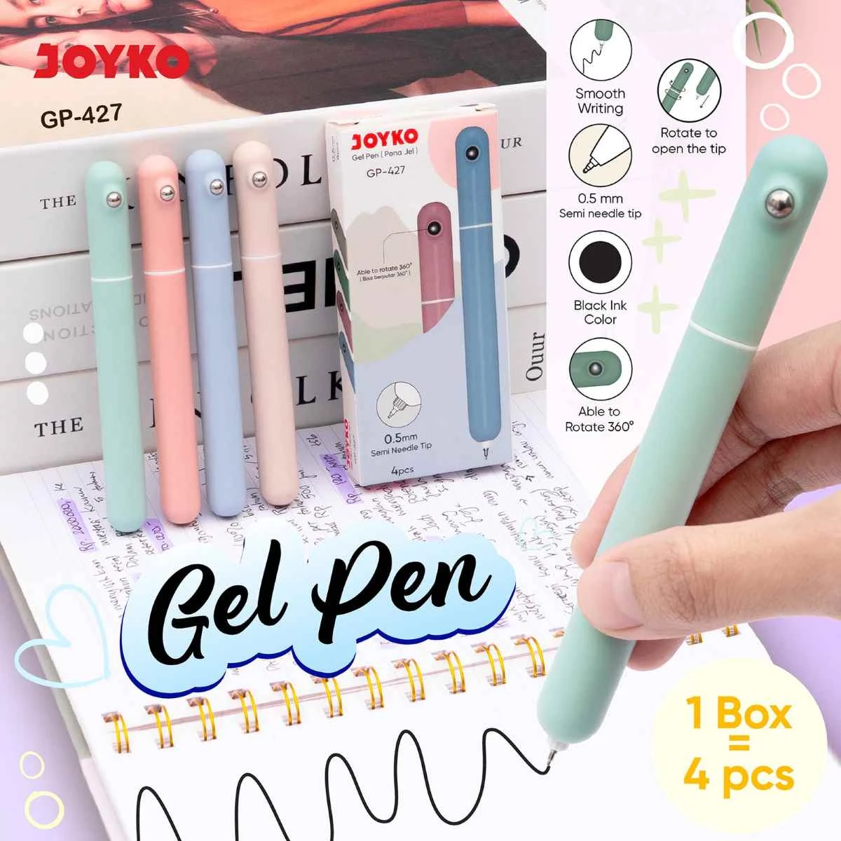Pulpen Gell / Ballpen Gel GP-427 Joyko SET ISI 4 Tinta Hitam  