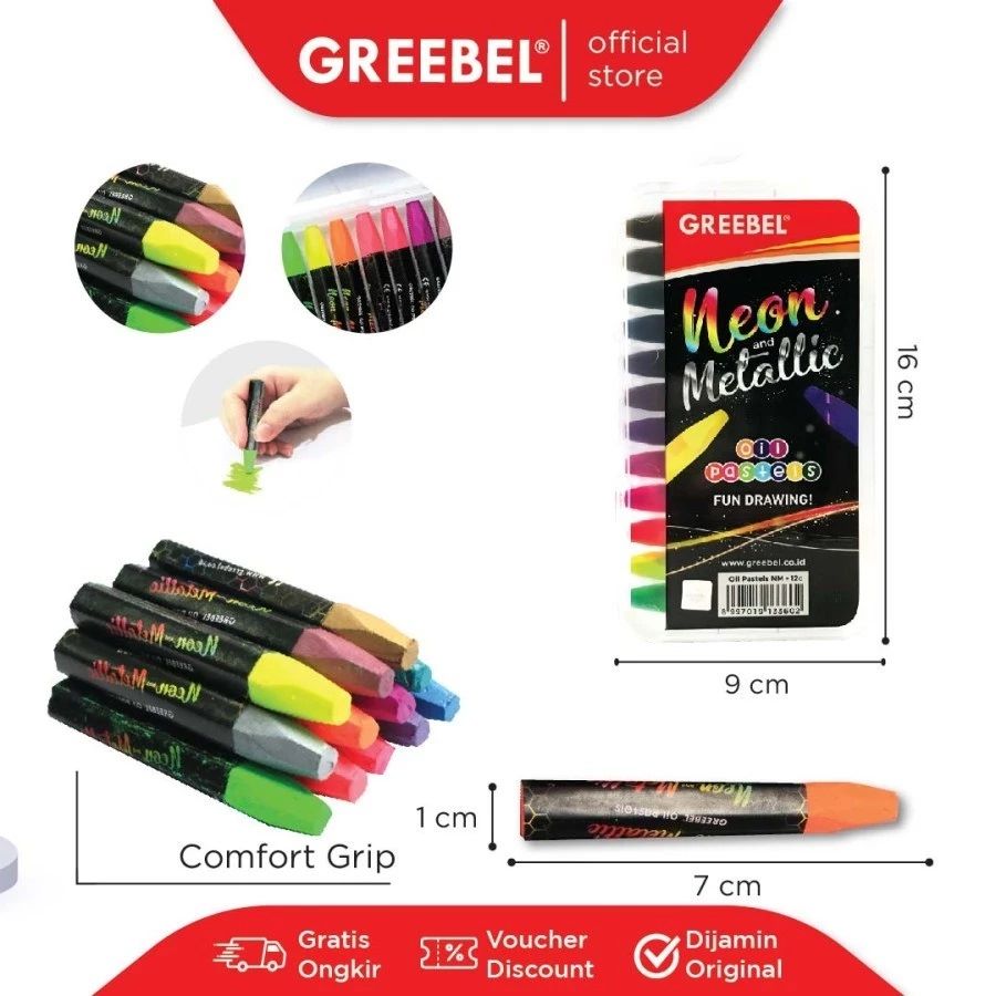 Greebel Oil Pastel Neon & Metalic 12 Warna / Crayon / Krayon Greebel  