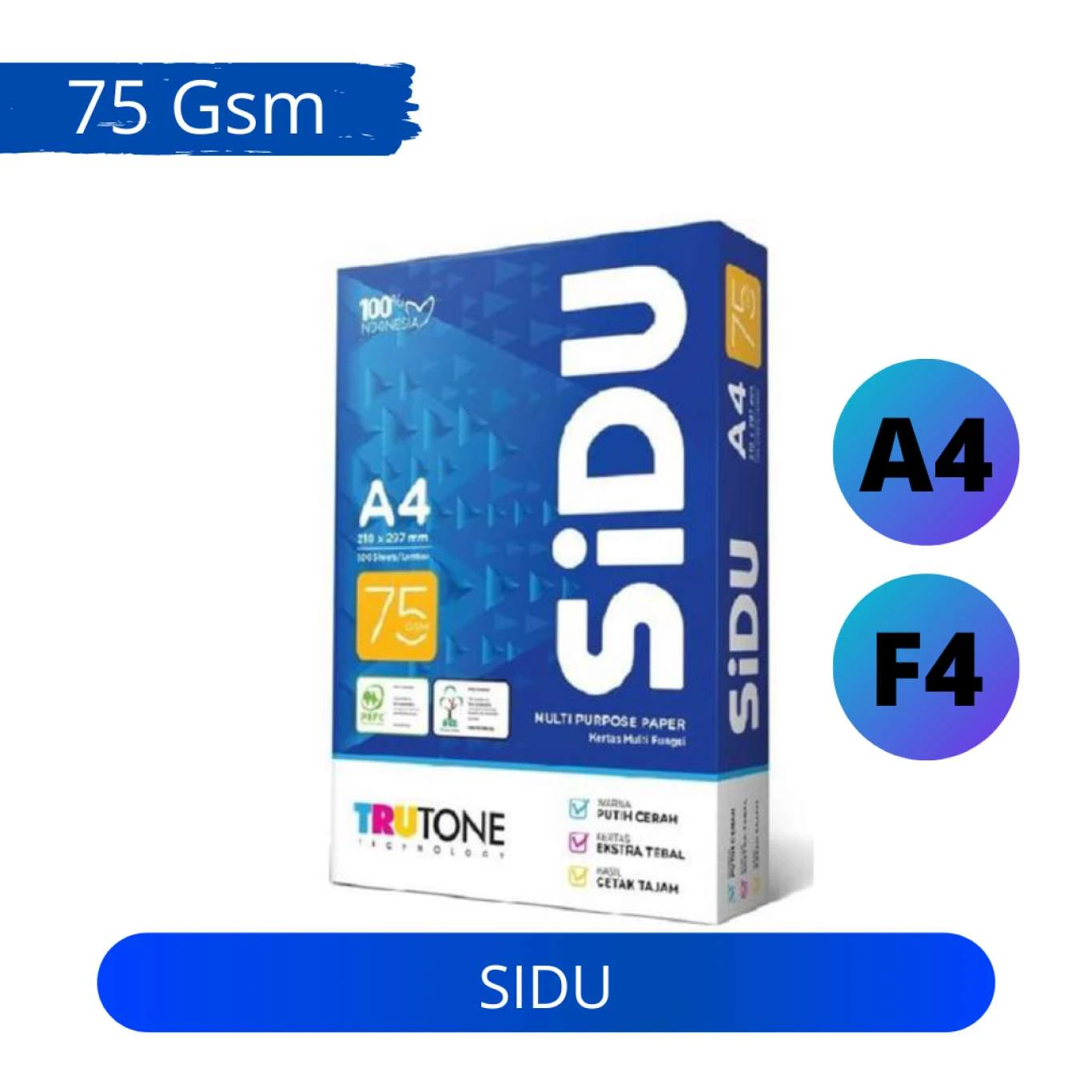 Kertas HVS A4 dan F4 SIDU 75Gsm / HVS Sidu
