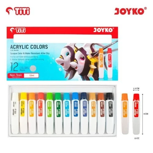 Cat Akrilik Joyko Tube Isi SET 12 Warna / Cat Acrylic 12 Warna [SET]  